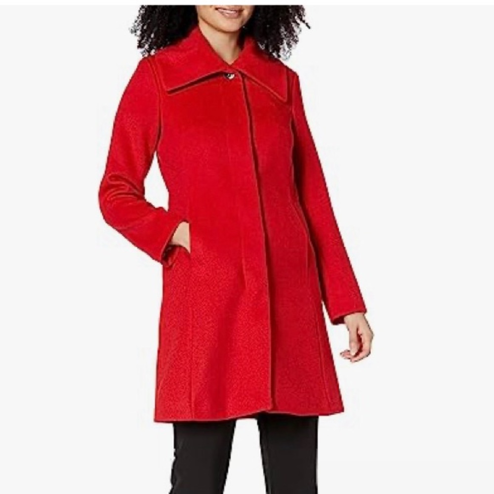 NWT COLE HAAN WOOL BLEN COAT RED SIZE 6